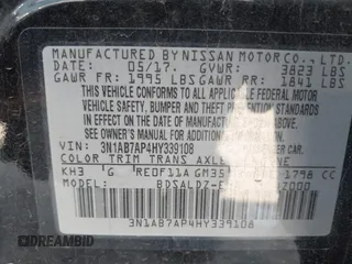 2017 Nissan Sentra S with VIN 3N1AB7AP4HY339108, listed as a IAAI auction lot 41919601 with 93,374 mi miles and . Bid and sale history available at carsss.com. Image 9.