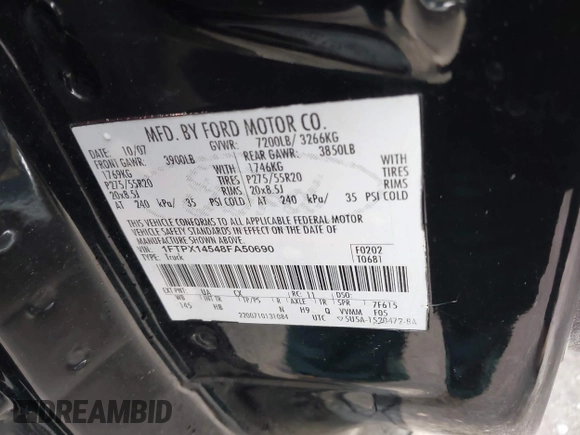 2008 Ford F-150 XLT with VIN 1FTPX14548FA50690, listed as a IAAI auction lot 41883321 with 221,188 mi miles. Bid and sale history available at carsss.com. Image 9.