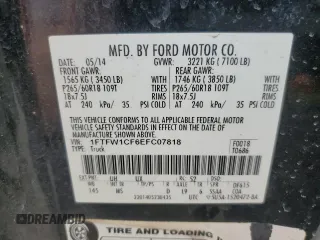 2014 Ford F-150 XL with VIN 1FTFW1CF6EFC07818, listed as a Copart auction lot 56003585 with 153,562 mi miles and Salvage title. Bid and sale history available at DreamBid. Image 13.