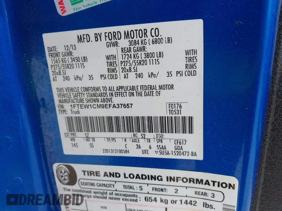 2014 Ford F-150 XL with VIN 1FTEW1CM9EFA37657, listed as a IAAI auction lot 42014824 with 235,969 mi miles. Bid and sale history available at carsss.com. Image 9.