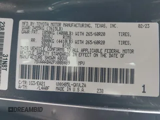 2023 Toyota Sequoia SR5 with VIN 7SVAAABA2PX008489, listed as a IAAI auction lot 41578321 with 37,860 mi miles. Bid and sale history available at carsss.com. Image 9.