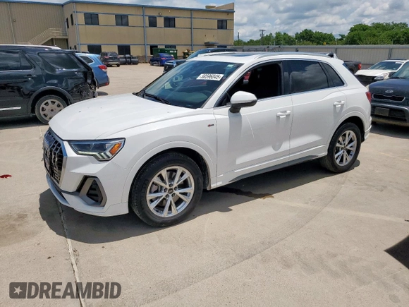 2023 Audi Q3 S line Premium with VIN WA1DECF32P1074282, listed as a Copart auction lot 58596045 with 52,392 mi miles and Salvage title. Bid and sale history available at DreamBid. Image 1.