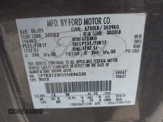 2005 Ford F-150 STX with VIN 1FTRX12W55NB96330, listed as a IAAI auction lot 42511439 with 234,959 mi miles and . Bid and sale history available at DreamBid. Image 9.