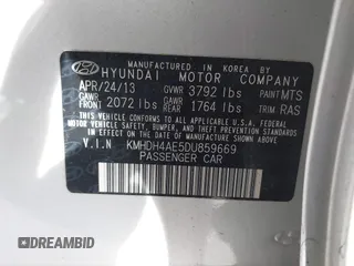 2013 Hyundai Elantra GLS с VIN KMHDH4AE5DU859669, выставлен на аукционе IAAI как лот 41980311 с пробегом 121 595 миль миль и . История ставок и продаж доступна на DreamBid. Изображение 9.