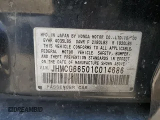 2001 Honda Accord LX z VIN JHMCG66501C014686, wystawiony jako Copart lot #55479965 z przebiegiem 316 271 mil mil oraz Szkoda całkowita • Salvage title. Historia ofert i sprzedaży dostępna na DreamBid. Obrazek 13.