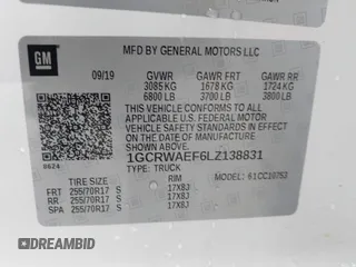 2020 Chevrolet Silverado 1500 Work Truck with VIN 1GCRWAEF6LZ138831, listed as a IAAI auction lot 40260659 with 40,444 mi miles and . Bid and sale history available at DreamBid. Image 9.