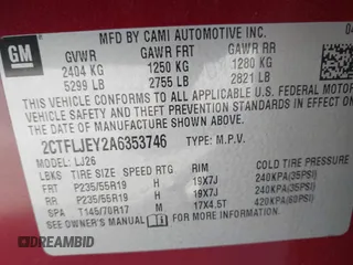 2010 GMC Terrain SLT-2 z VIN 2CTFLJEY2A6353746, wystawiony jako IAAI lot #41926005 z przebiegiem 205 951 mil mil oraz . Historia ofert i sprzedaży dostępna na DreamBid. Obrazek 9.