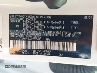 2021 Lexus GX 460 Premium z VIN JTJAM7BX6M5286485, wystawiony jako IAAI lot #41861054 z przebiegiem 35 293 mil mil oraz . Historia ofert i sprzedaży dostępna na DreamBid. Obrazek 9.