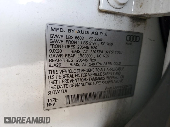 2017 Audi Q7 Premium Plus with VIN WA1LAAF71HD034774, listed as a Copart auction lot 55063835 with 114,481 mi miles and Clean Title. Bid and sale history available at DreamBid. Image 12.
