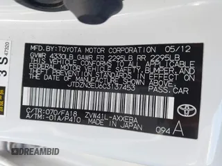 2012 Toyota Prius Two z VIN JTDZN3EU6C3137453, wystawiony jako IAAI lot #41889133 z przebiegiem 169 504 mil mil oraz . Historia ofert i sprzedaży dostępna na DreamBid. Obrazek 9.