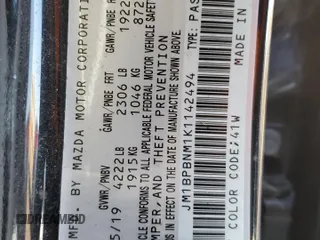 2019 Mazda Mazda3 Hatchback w/Premium Pkg with VIN JM1BPBNM1K1142494, listed as a Copart auction lot 45122415 with 42,607 mi miles and Salvage Title. Bid and sale history available at carsss.com. Image 12.