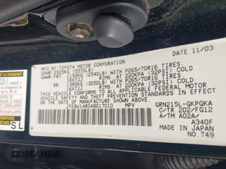 2004 Toyota 4Runner SR5 z VIN JTEBU14R048017010, wystawiony jako IAAI lot #41523872 z przebiegiem 221 067 mil mil oraz . Historia ofert i sprzedaży dostępna na DreamBid. Obrazek 9.