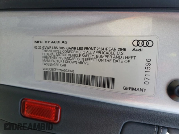 2022 Audi A5 Sportback Premium Plus with VIN WAUCBCF52NA023970, listed as a Copart auction lot 77373983 with 14,327 mi miles. Bid and sale history available at carsss.com. Image 14.