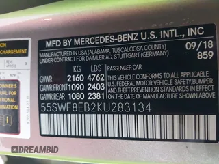 2019 Mercedes-Benz C 300 with VIN 55SWF8EB2KU283134, listed as a IAAI auction lot 42102759 with 77,641 mi miles and . Bid and sale history available at DreamBid. Image 9.