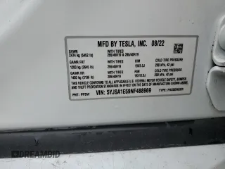 2022 Tesla Model S with VIN 5YJSA1E59NF488969, listed as a Copart auction lot 53686495 with 20,040 mi miles and Salvage Title. Bid and sale history available at DreamBid. Image 13.