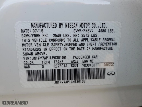 2020 Infiniti Q50 RED SPORT 400 with VIN JN1FV7AP1LM630108, listed as a Copart auction lot 79663584 with NaN miles and Salvage Title. Bid and sale history available at carsss.com. Image 12.