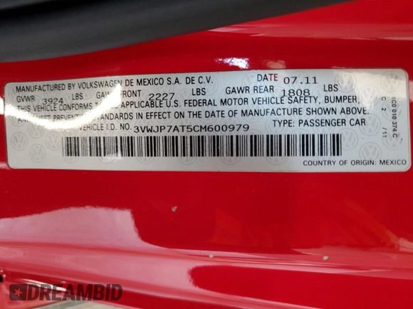 2012 Volkswagen Beetle 2.5L PZEV with VIN 3VWJP7AT5CM600979, listed as a Copart auction lot 45771955 with 122,365 mi miles and Salvage Title. Bid and sale history available at carsss.com. Image 14.