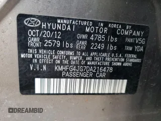 2013 Hyundai Azera with VIN KMHFG4JG7DA216478, listed as a Copart auction lot 53998885 with 154,277 mi miles and Clean Title. Bid and sale history available at carsss.com. Image 12.
