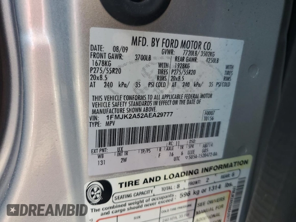 2010 Ford Expedition Max Limited with VIN 1FMJK2A52AEA29777, listed as a Copart auction lot 65188595 with 177,649 mi miles and Clean title. Bid and sale history available at DreamBid. Image 13.