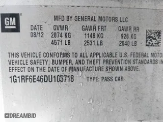 2013 Chevrolet Volt with VIN 1G1RF6E46DU105718, listed as a IAAI auction lot 41435211 with 97,022 mi miles. Bid and sale history available at carsss.com. Image 9.