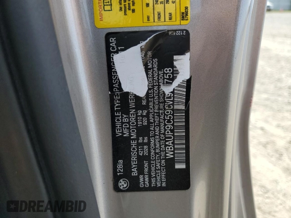 2012 BMW 1 Series 128i with VIN WBAUP9C59CVL91758, listed as a Copart auction lot 53908995 with 88,760 mi miles and Salvage title. Bid and sale history available at DreamBid. Image 12.