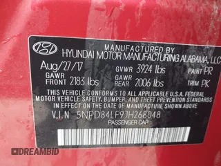 2018 Hyundai Elantra SEL with VIN 5NPD84LF9JH268048, listed as a IAAI auction lot 42024192 with Not Provided miles and . Bid and sale history available at DreamBid. Image 9.