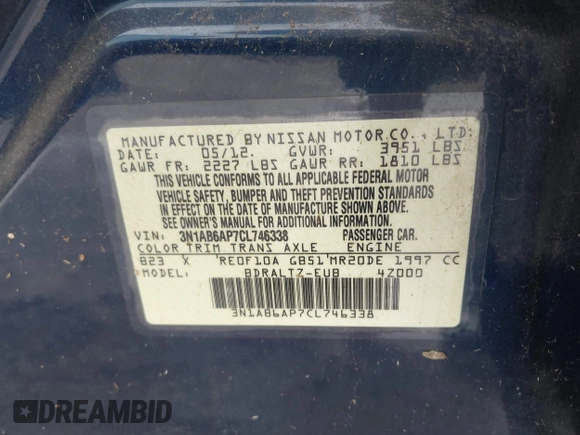 2012 Nissan Sentra SR with VIN 3N1AB6AP7CL746338, listed as a IAAI auction lot 42409802 with 97,869 mi miles and . Bid and sale history available at DreamBid. Image 9.