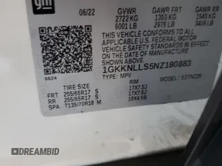 2022 GMC Acadia AT4 with VIN 1GKKNLLS5NZ180883, listed as a Copart auction lot 56915655 with 68,595 mi miles and Salvage title. Bid and sale history available at DreamBid. Image 13.