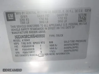 2014 Chevrolet Silverado 1500 LTZ with VIN 3GCUKSEC3EG400650, listed as a IAAI auction lot 41596087 with 127,240 mi miles. Bid and sale history available at carsss.com. Image 9.