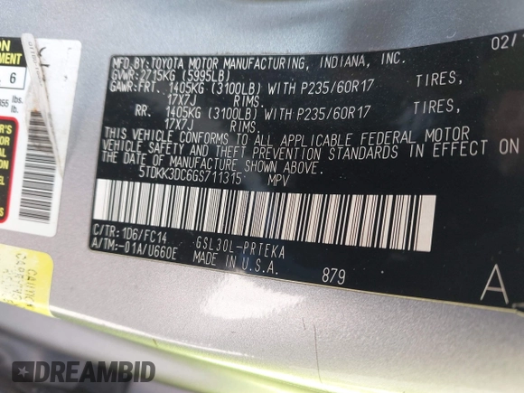 2016 Toyota Sienna LE AAS with VIN 5TDKK3DC6GS711315, listed as a IAAI auction lot 41958420 with 175,413 mi miles. Bid and sale history available at carsss.com. Image 9.