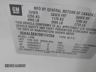 2013 GMC Terrain SLE with VIN 2GKALSEK7D6174764, listed as a IAAI auction lot 42250970 with 59,827 mi miles and . Bid and sale history available at DreamBid. Image 9.