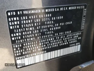 2023 Volkswagen Taos S с VIN 3VVCX7B25PM369624, выставлен на аукционе Copart как лот 51162255 с пробегом 18 004 миль миль и Списание • Salvage title. История ставок и продаж доступна на DreamBid. Изображение 15.
