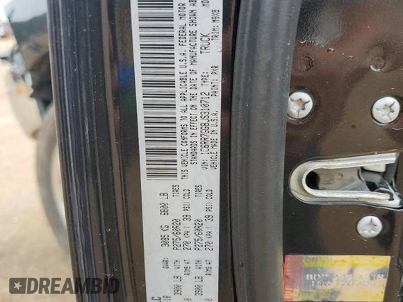 2018 Ram 1500 Big Horn with VIN 1C6RR7GG8JS310712, listed as a Copart auction lot 54165265 with 129,619 mi miles and Salvage title. Bid and sale history available at DreamBid. Image 12.
