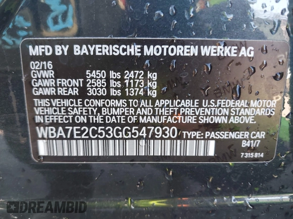 2016 BMW 7 Series 740i с VIN WBA7E2C53GG547930, выставлен на аукционе IAAI как лот 41691844 с пробегом 115 045 миль миль и . История ставок и продаж доступна на DreamBid. Изображение 9.