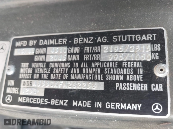 1985 Mercedes-Benz 300 with VIN WDBAB33CXFA262258, listed as a IAAI auction lot 42134635 with 169,197 mi miles and . Bid and sale history available at DreamBid. Image 9.