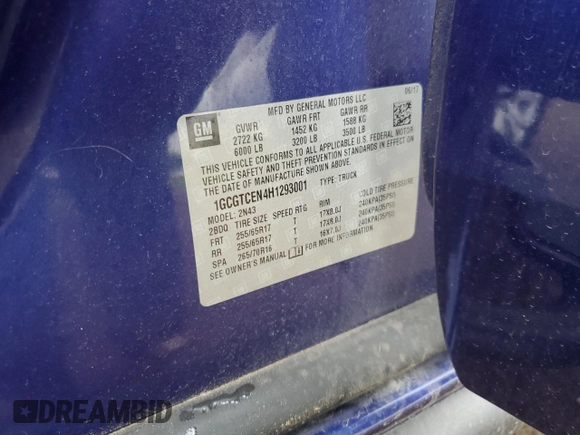 2017 Chevrolet Colorado 4WD LT with VIN 1GCGTCEN4H1293001, listed as a Copart auction lot 57854715 with 147,982 mi miles and Salvage title. Bid and sale history available at DreamBid. Image 12.