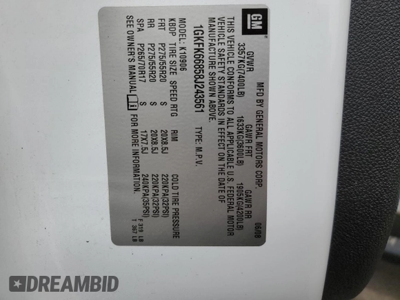 2008 GMC Yukon XL z VIN 1GKFK66858J243561, wystawiony jako Copart lot #50010235 z przebiegiem 152 837 mil mil oraz Szkoda całkowita • Salvage title. Historia ofert i sprzedaży dostępna na DreamBid. Obrazek 16.