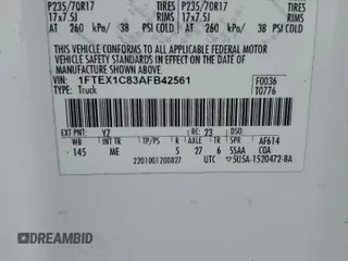 2010 Ford F-150 XL с VIN 1FTEX1C83AFB42561, выставлен на аукционе Copart как лот 62502315 с пробегом 68 156 миль миль и Чистый • Clean title. История ставок и продаж доступна на DreamBid. Изображение 12.
