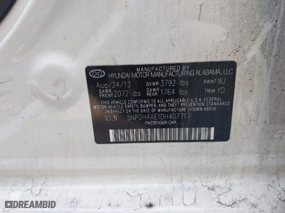 2013 Hyundai Elantra GLS PZEV with VIN 5NPDH4AE1DH407717, listed as a IAAI auction lot 41453055 with 118,693 mi miles. Bid and sale history available at carsss.com. Image 9.