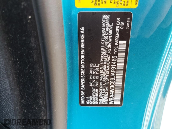 2018 BMW 4 Series 430i with VIN WBA4W3C59JAF91465, listed as a Copart auction lot 77707684 with 49,258 mi miles and Clean Title. Bid and sale history available at DreamBid. Image 12.