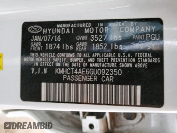 2016 Hyundai Accent SE with VIN KMHCT4AE6GU092350, listed as a Copart auction lot 49186175 with 110,607 mi miles and Salvage Title. Bid and sale history available at DreamBid. Image 14.