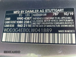 2020 Mercedes-Benz A 220 with VIN WDD3G4EB0LW041889, listed as a IAAI auction lot 41234703 with 20,493 mi miles and . Bid and sale history available at DreamBid. Image 9.