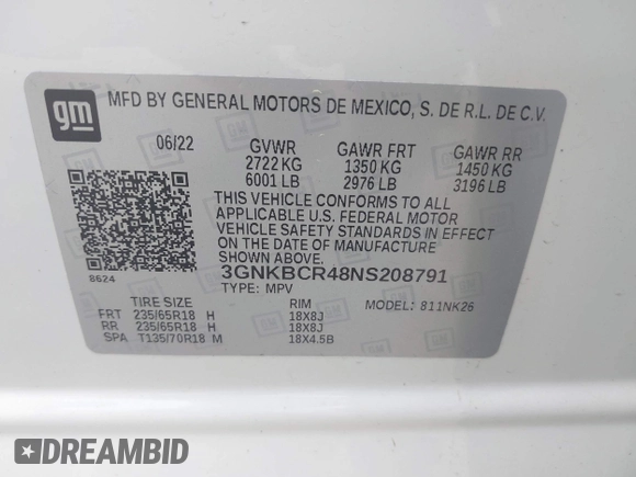 2022 Chevrolet Blazer LT z VIN 3GNKBCR48NS208791, wystawiony jako IAAI lot #41920482 z przebiegiem 45 320 mil mil oraz . Historia ofert i sprzedaży dostępna na DreamBid. Obrazek 9.