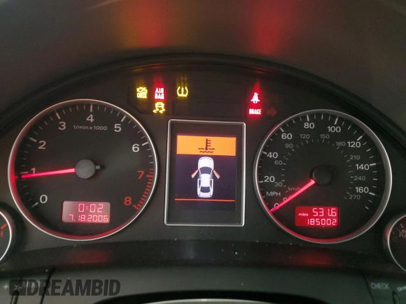 2008 Audi A4 2.0T with VIN WAUDF78E38A066506, listed as a Copart auction lot 46342365 with 185,002 mi miles and Salvage title. Bid and sale history available at DreamBid. Image 9.