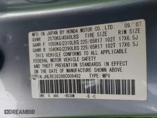 2008 Honda CR-V LX with VIN JHLRE38398C006482, listed as a IAAI auction lot 41834007 with 136,153 mi miles. Bid and sale history available at carsss.com. Image 9.