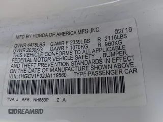 2018 Honda Accord Sedan Sport 1.5T with VIN 1HGCV1F32JA119560, listed as a IAAI auction lot 41885108 with 93,105 mi miles. Bid and sale history available at carsss.com. Image 9.