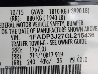 2016 Ford Focus Titanium z VIN 1FADP3J27GL215436, wystawiony jako IAAI lot #42709166 z przebiegiem 75 956 mil mil oraz . Historia ofert i sprzedaży dostępna na DreamBid. Obrazek 9.