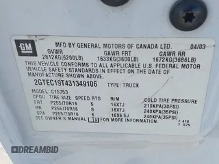 2003 GMC Sierra 1500 SLE z VIN 2GTEC19T431349106, wystawiony jako IAAI lot #41806559 z przebiegiem 318 607 mil mil oraz . Historia ofert i sprzedaży dostępna na DreamBid. Obrazek 9.