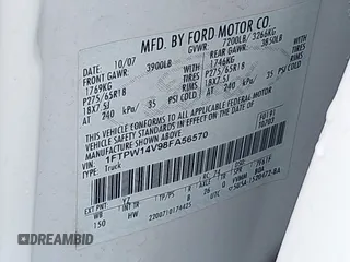 2008 Ford F-150 XLT with VIN 1FTPW14V98FA56570, listed as a IAAI auction lot 37633737 with Not provided miles and . Bid and sale history available at DreamBid. Image 9.