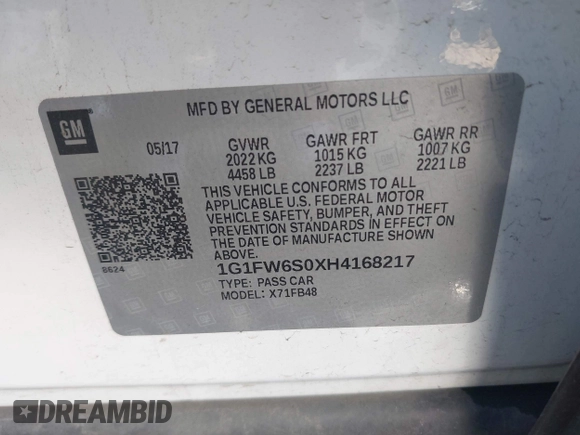 2017 Chevrolet Bolt EV LT with VIN 1G1FW6S0XH4168217, listed as a IAAI auction lot 42325323 with 44,639 mi miles and . Bid and sale history available at DreamBid. Image 9.